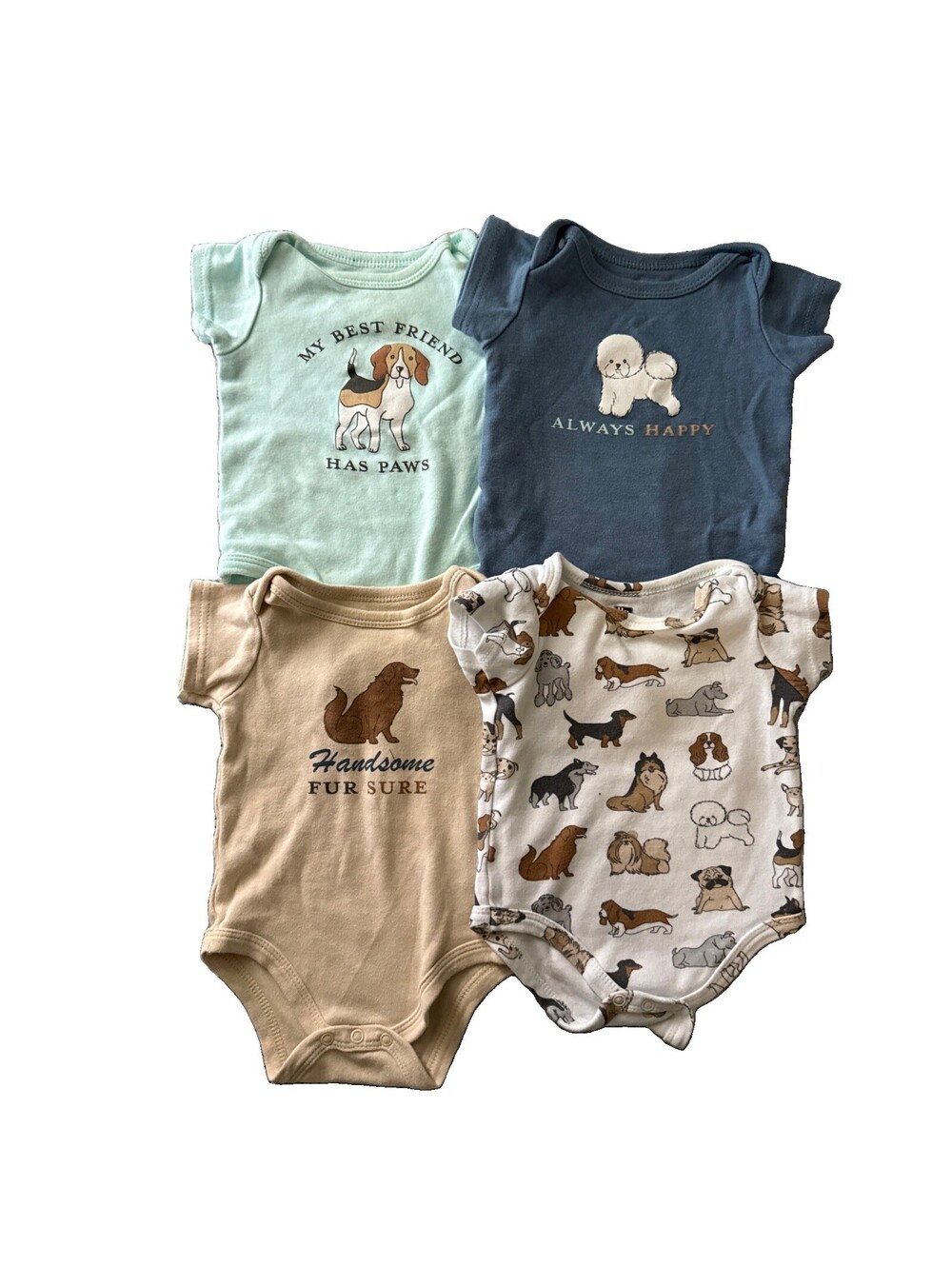 HB Baby Boy 4 pack Of Dog Themed One Piece Snap Closure Bodysuits Sz. 0-3 Months